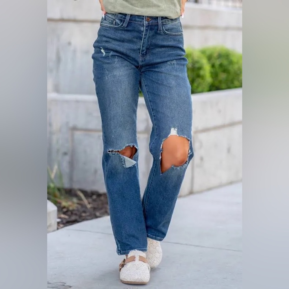 NWT Judy Blue High Rise Friday Night Ripped Dad Fit Denim Jean  Size 16W